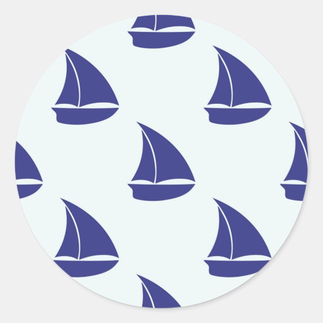 Royal Blue Sailboat Pattern Runder Aufkleber (Vorderseite)
