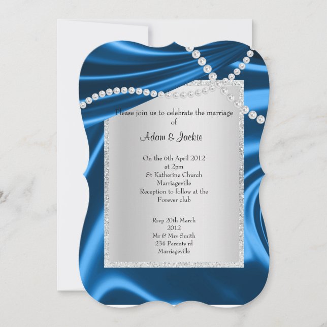 ROYAL BLUE SATIN, DIAMOND ELEGANT CLASSY WEDY EINLADUNG (Vorderseite)