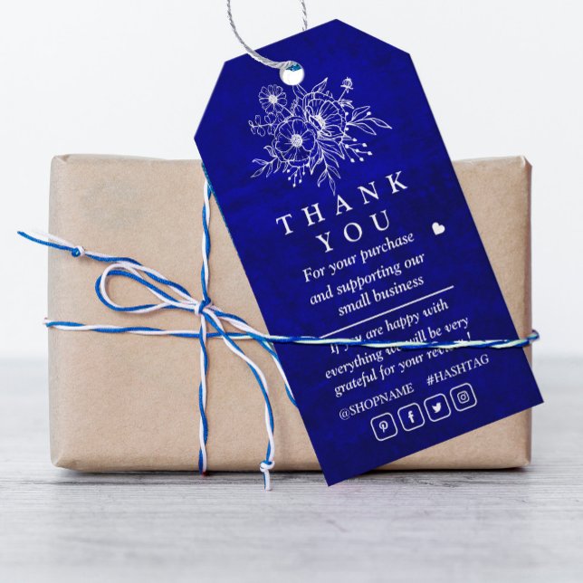 Royal Blue Scratch floral vielen Dank für das Gesc Geschenkanhänger (For the ones who love a dramatic touch #Christmas #holiday #zazzlemade #royalblue #scratch #gifttag)