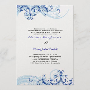 Royal Blue Scroll Fleurish Wedding Einladung
