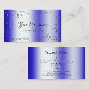 Royal Blue Shimmery Silver Verziert Corner Border Visitenkarte