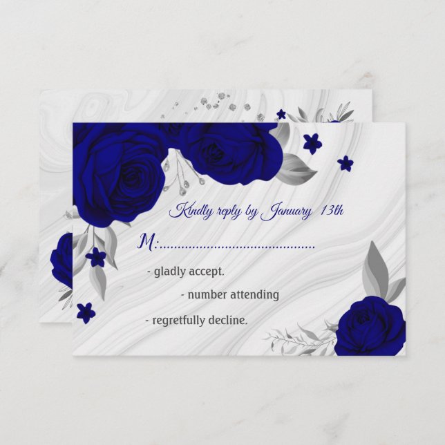 Royal Blue silbergraue RSVP-Karte RSVP Karte (Vorne/Hinten)