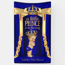 Royal Blue Silk Gold Crown Baby Dusche Blonde Banner
