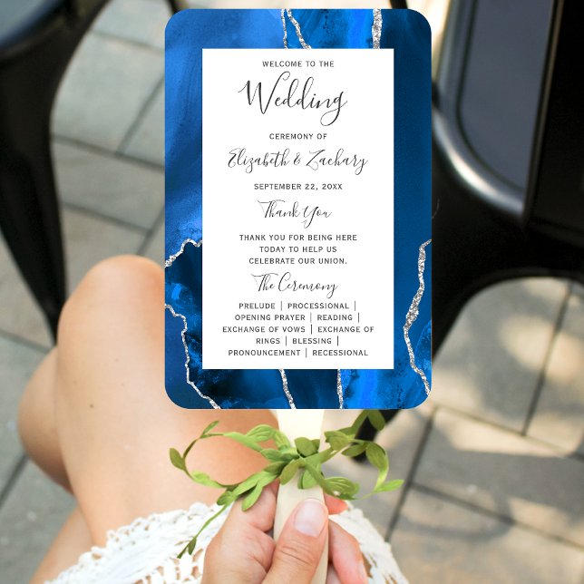 Royal Blue Silver Agate Wedding Program Fächer (Von Creator hochgeladen)