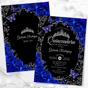 Royal Blue Silver Black Quinceanera Einladung