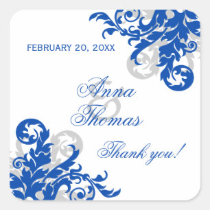 Royal Blue Silver Blühe Gastgeschenk Hochzeit Sieg Quadratischer Aufkleber