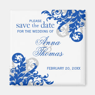 Royal Blue Silver Blühte Save the Date Magnet
