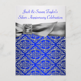 Royal Blue Silver Damask Silver 25-jähriges Besteh Einladung