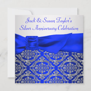 Royal Blue Silver Damask Silver 25-jähriges Besteh Einladung