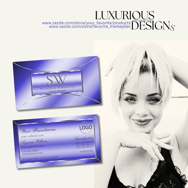 Royal Blue Silver Decke mit Monogram und Logo Visitenkarte (Von Creator hochgeladen)