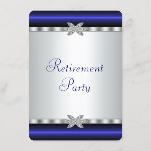 Royal Blue Silver Diamond Womans Retirement Party Einladung