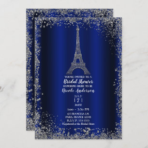 Royal Blue Silver Eiffel Tower Chic Brautparty Einladung