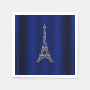 Royal Blue Silver Eiffel Tower Paris Chic Wedding Serviette