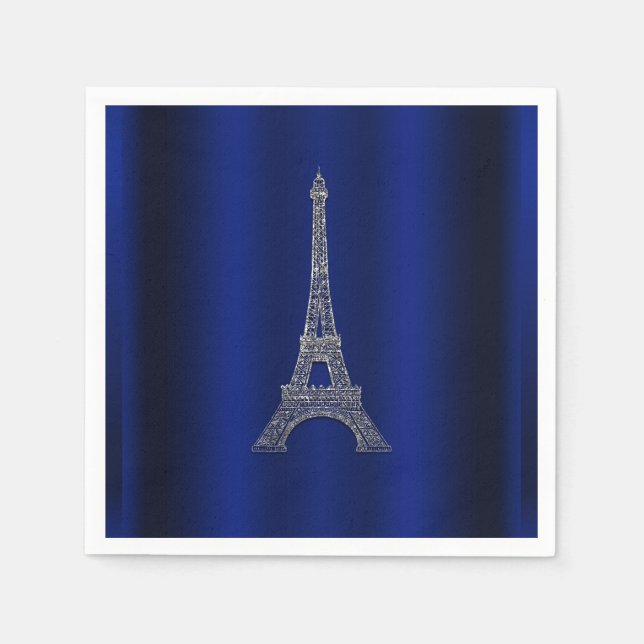 Royal Blue Silver Eiffel Tower Paris Chic Wedding Serviette (Vorderseite)