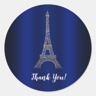 Royal Blue Silver Eiffel Tower Paris Gastgeschenk  Runder Aufkleber