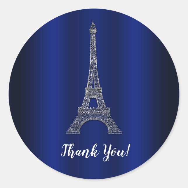 Royal Blue Silver Eiffel Tower Paris Gastgeschenk  Runder Aufkleber (Vorderseite)