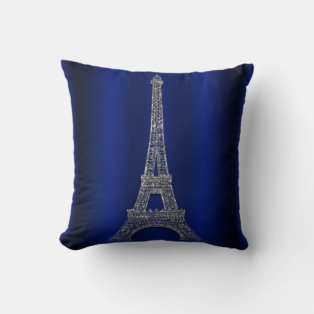 Royal Blue & Silver Eiffel Tower Paris Modern Glam Kissen (Vorderseite)
