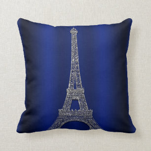 Royal Blue & Silver Eiffel Tower Paris Modern Glam Kissen