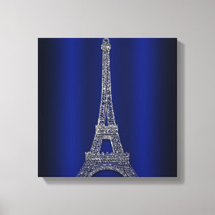 Royal Blue & Silver Eiffel Tower Paris Modern Glam Leinwanddruck