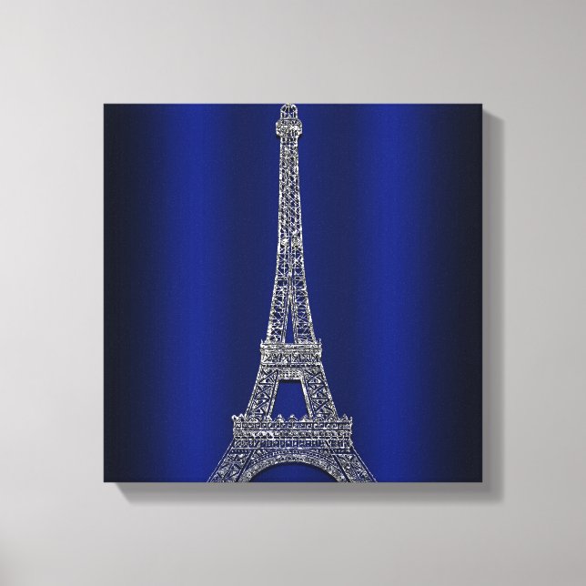 Royal Blue & Silver Eiffel Tower Paris Modern Glam Leinwanddruck (Vorderseite)