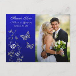 Royal Blue, Silver Floral Danke Foto Postcard Postkarte