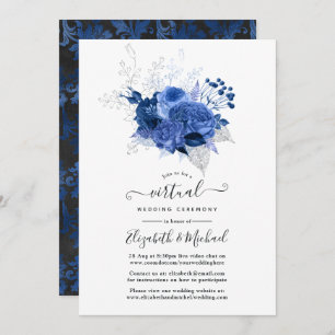 Royal Blue & Silver Floral Online Virtual Wedding Einladung