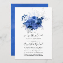 Royal Blue & Silver Floral Online Virtual Wedding