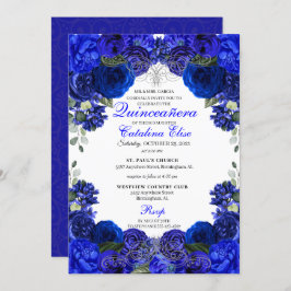 Royal Blue & Silver Floral Quinceanera Geburtstag Einladung