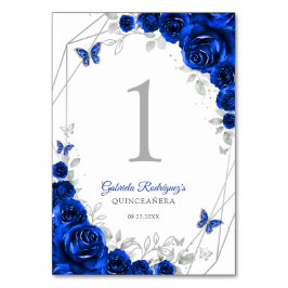 Royal Blue Silver Floral Quinceanera Tischnummer