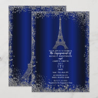 Royal Blue Silver Glitzer Eiffel Tower Verlobung