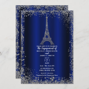 Royal Blue Silver Glitzer Eiffel Tower Verlobung Einladung