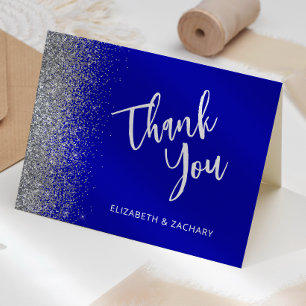 Royal Blue Silver Glitzer Wedding Dankeschön Card Karte