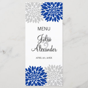 Royal Blue Silver-Gray Floral Burst Menükarte