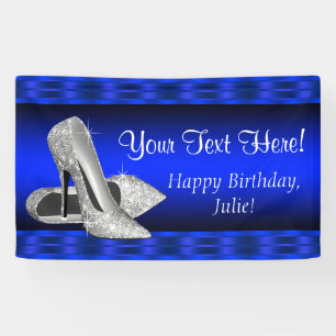 Royal Blue Silver High Heel Shoe Geburtstagsparty Banner