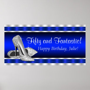 Royal Blue Silver High Heels Geburtstagsparty Bann Poster