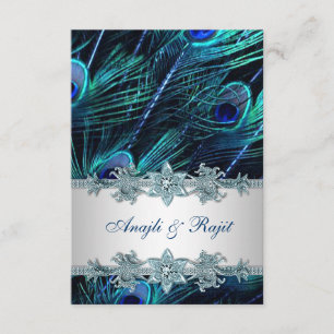 Royal Blue Silver Indian Peacock Empfang Cards Begleitkarte