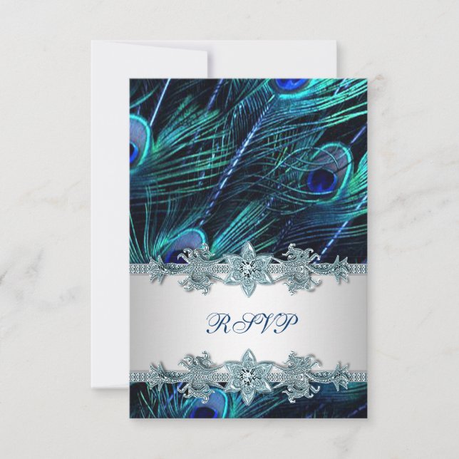 Royal Blue Silver Indian Peacock Wedding RSVP (Vorderseite)