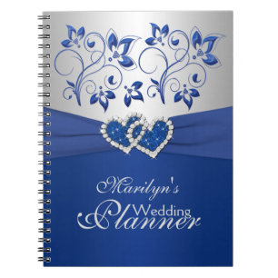 Royal Blue, Silver Joined Hearts Floral Notebook Notizblock