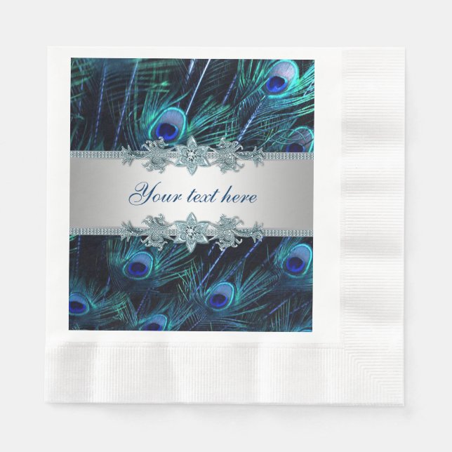 Royal Blue Silver Peacock Serviette (Vorderseite)