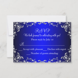 Royal Blue Silver Pearl Damask Sweet 16 UAWG RSVP Karte