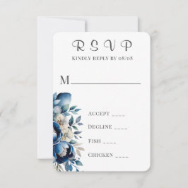 Royal Blue & Silver Peony Wedding RSVP Cards