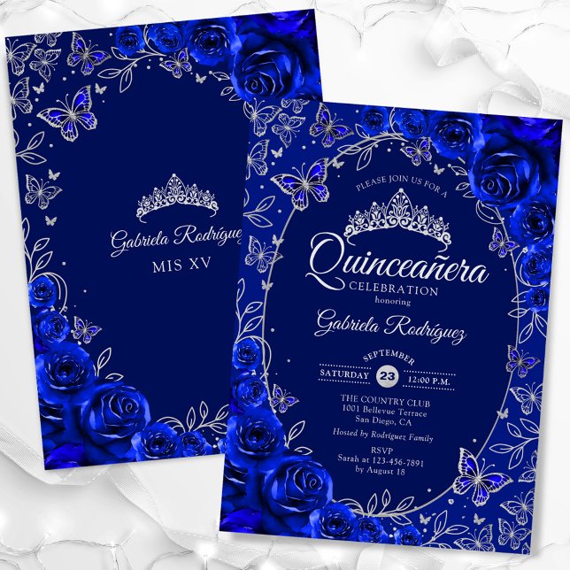 Royal Blue Silver Quinceanera Einladung (Von Creator hochgeladen)