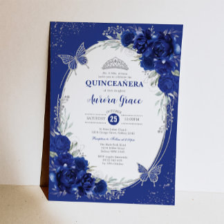 Royal Blue Silver Quinceañera Mis Quince 15 Anos Einladung