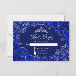 Royal Blue Silver Quinceanera Reply RSVP Karte