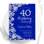 Royal Blue Silver Rose 40. Geburtstag Party Einladung<br><div class="desc">Königlich blaue silberne Blüte 40. Geburtstag Party Einladung. Elegantes Design mit Rose,  Imitaten silberne Folie und Typografie Script Schriftart. Die trendige Einladungskarte eignet sich perfekt für eine stilvolle Damenfeier. Kann für jedes Alter angepasst werden. Gedruckte Zazzle Einladungen oder Sofortdownload digitalen druckbaren Vorlage.</div>