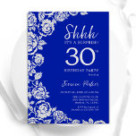 Royal Blue Silver Rose Überraschung 30. Geburtstag Einladung<br><div class="desc">Königlich blaue Blumenüberraschung 30. Geburtstag Party Einladung. Elegantes Design mit Rose,  Imitaten silberne Folie und Typografie Script Schriftart. Die trendige Einladungskarte eignet sich perfekt für eine stilvolle Damenfeier. Kann für jedes Alter angepasst werden. Gedruckte Zazzle-Einladungen oder Sofortdownload digitaler Druckvorlage.</div>