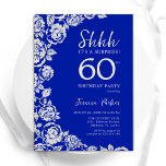 Royal Blue Silver Rose Überraschung 60. Geburtstag Einladung<br><div class="desc">Königlich blauer Blumen Überraschung 60. Geburtstagsfeier Einladung. Elegantes Design mit Rose,  Imitaten silberne Folie und Typografie Script Schriftart. Die trendige Einladungskarte eignet sich perfekt für eine stilvolle Damenfeier. Kann für jedes Alter angepasst werden. Gedruckte Zazzle-Einladungen oder Sofortdownload digitaler Druckvorlage.</div>