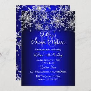 Royal Blue Silver Snowflake Sweet 16 Einladung