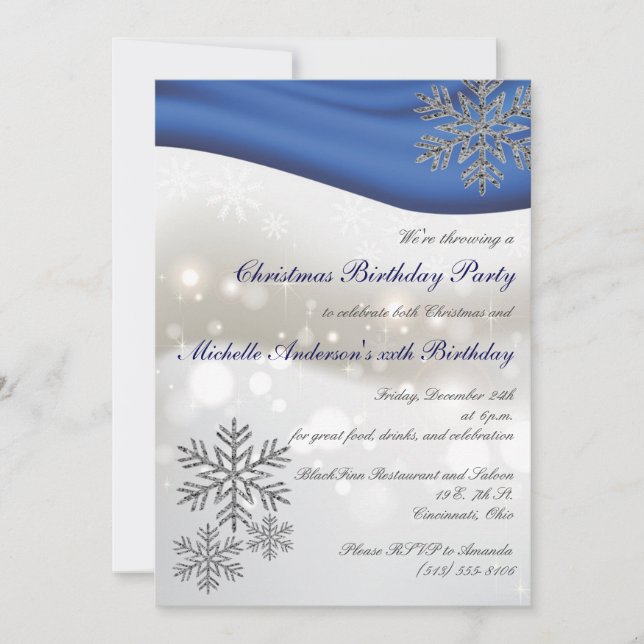 Royal Blue Silver Snowflakes Weihnachten Party Einladung (Vorderseite)