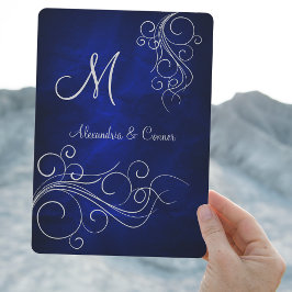 Royal Blue Silver Swirl Monogram Formal Wedding Einladung